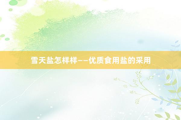 雪天盐怎样样——优质食用盐的采用